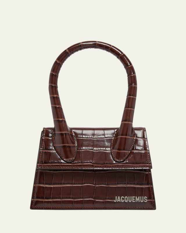 Le Chiquito Moyen Croc-Embossed Leather Top-Handle Bag
